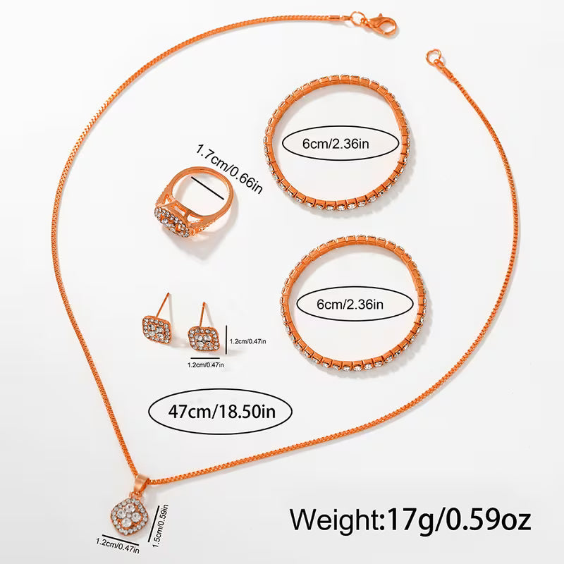 ⌚💎 6pcs Minimalist Quartz Watch & Jewelry Gift Set – Stainless Steel Shockproof Wristwatch with Matching Necklace, Earrings, Bracelet & Ring | Elegant Luxury Set for Women