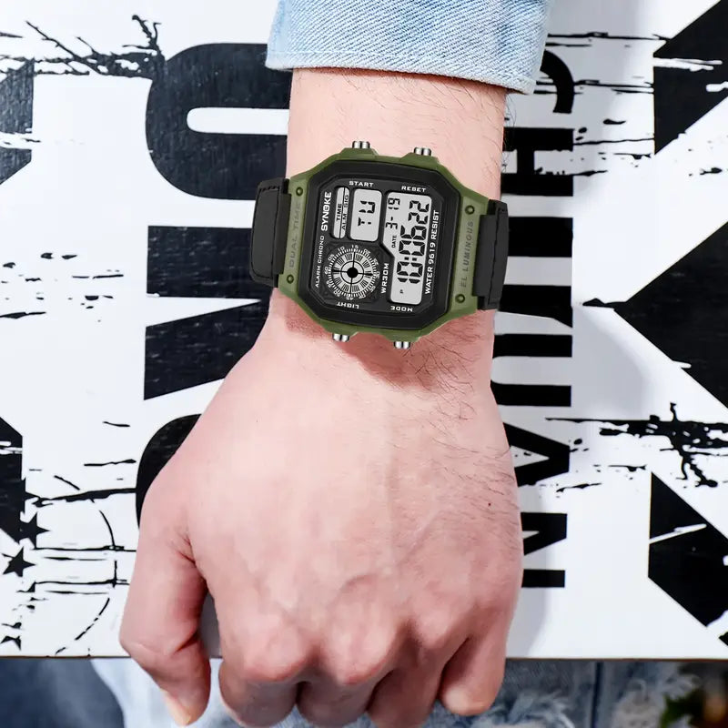 Men’s Digital Sports Watch – Shockproof Waterproof Sport Wristwatch with Luminous Display, Stopwatch, Alarm & Durable Nylon Strap